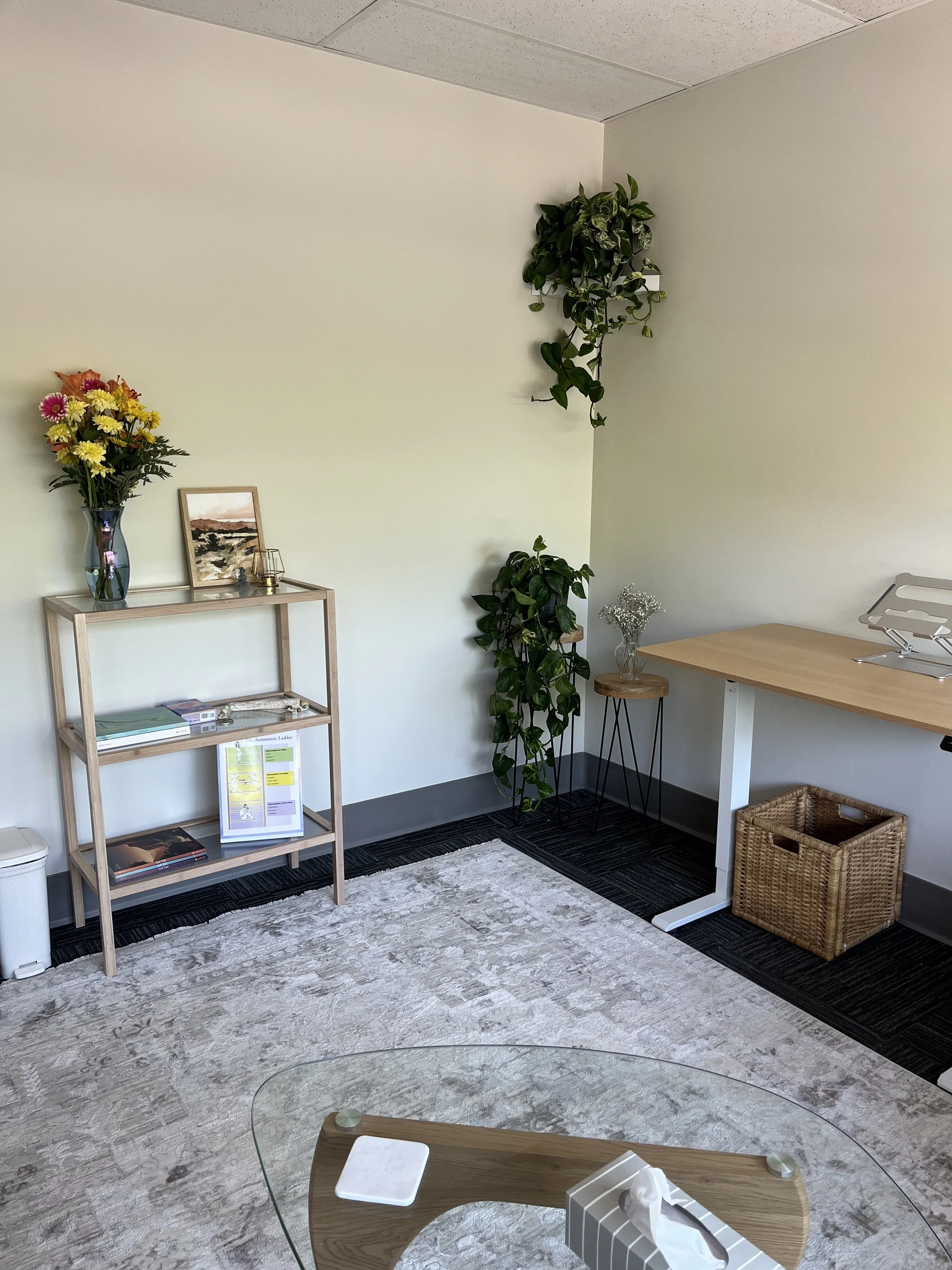 Calm, welcoming therapy office at Mind Movement Therapy